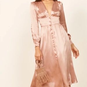 NWT Reformation Nicola Blush 100% silk dress size 8